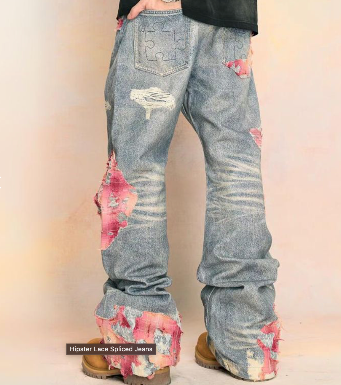 Helloice Hipster Lace Spliced Jeans