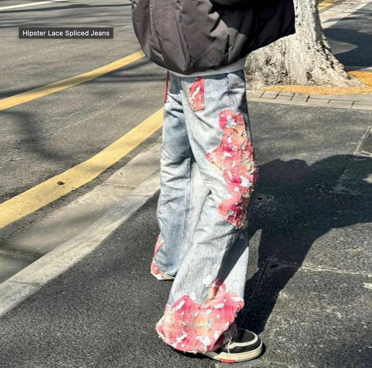 Helloice Hipster Lace Spliced Jeans