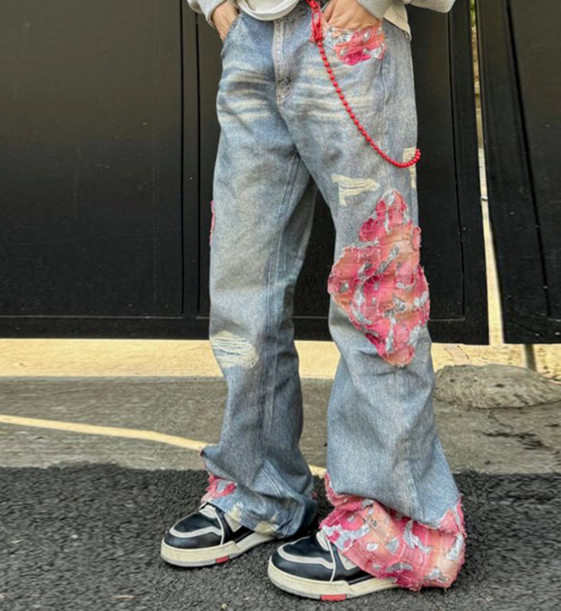 Helloice Hipster Lace Spliced Jeans