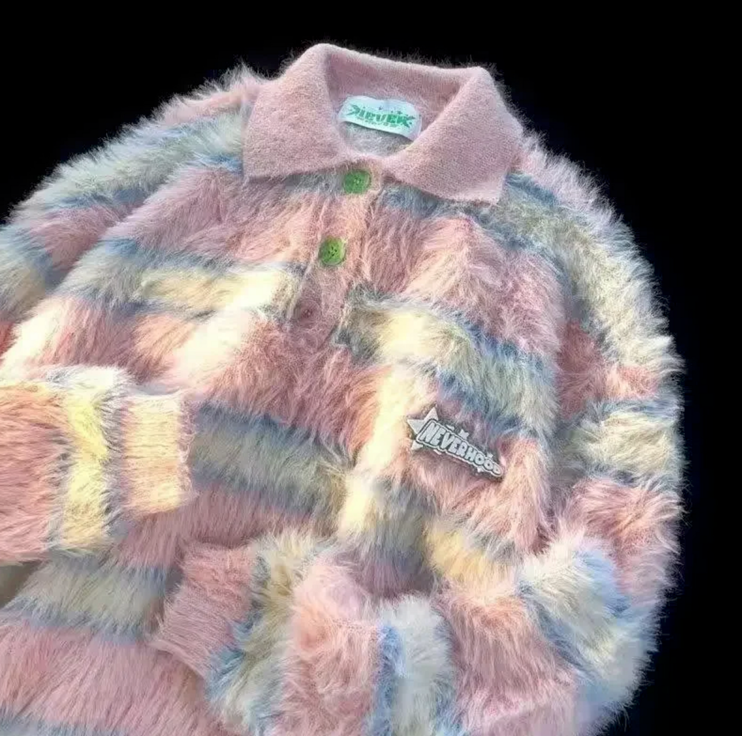 Vintage Striped Polo Collar Long Sleeve Loose Knit Sweater