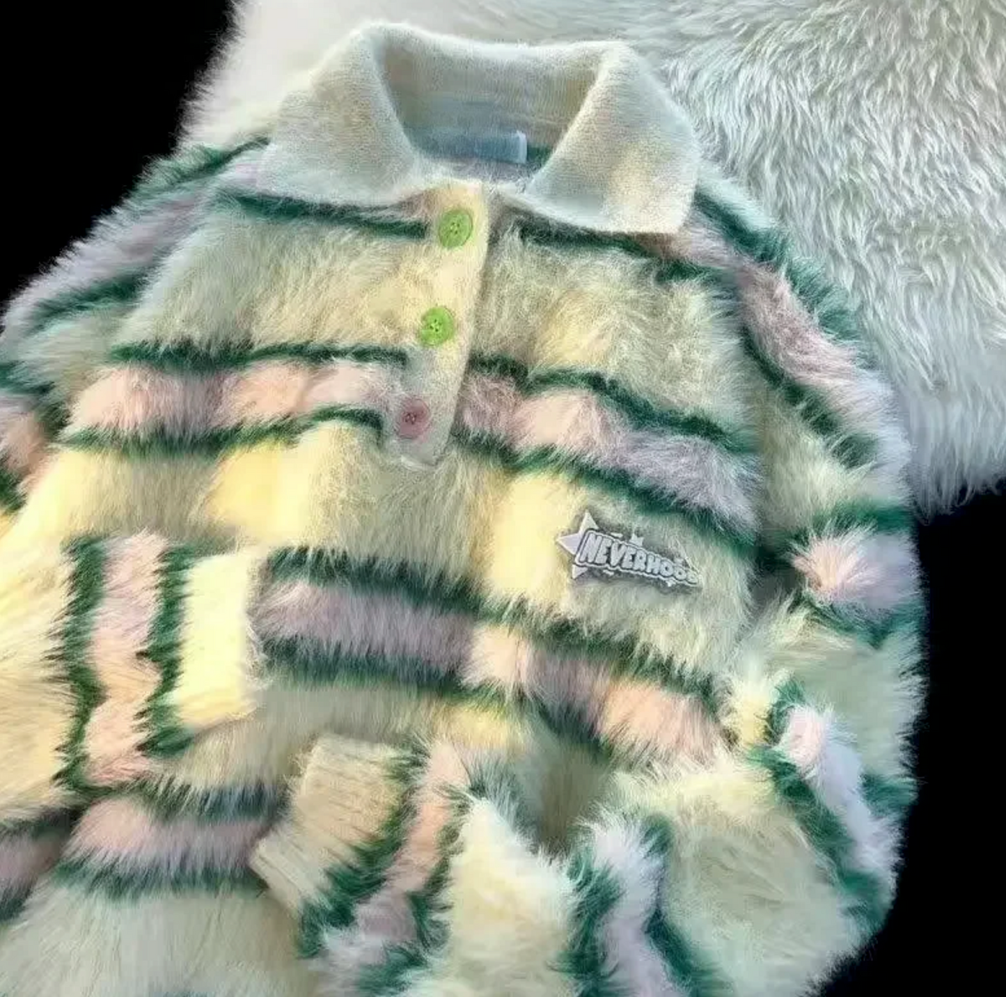 Vintage Striped Polo Collar Long Sleeve Loose Knit Sweater